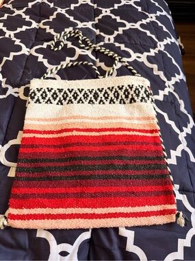Handwoven Red & Cream Striped Tote Crossbody Bag